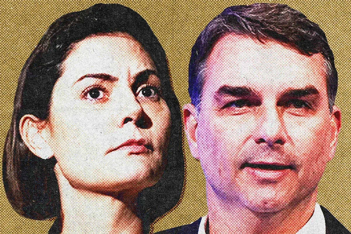 Flávio Bolsonaro e Michelle Bolsonaro em evento político.