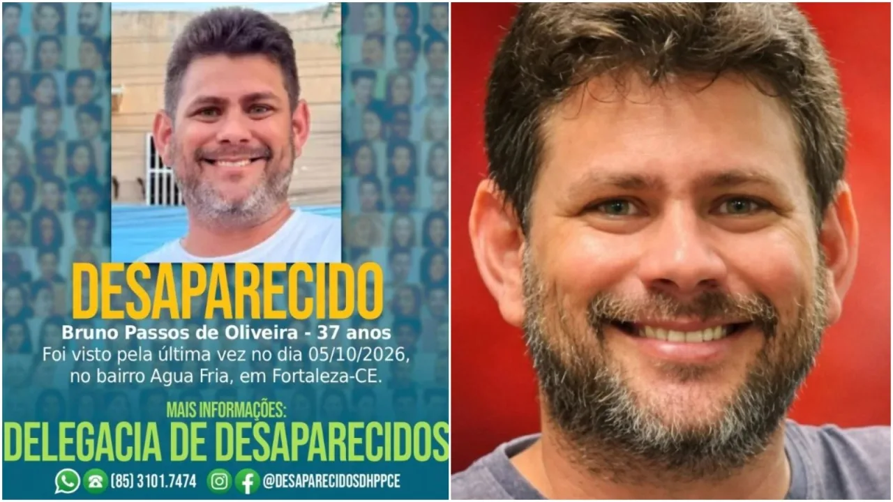 Imagem de Bruno Passos de Oliveira divulgada pela Polícia Civil para auxiliar nas buscas.