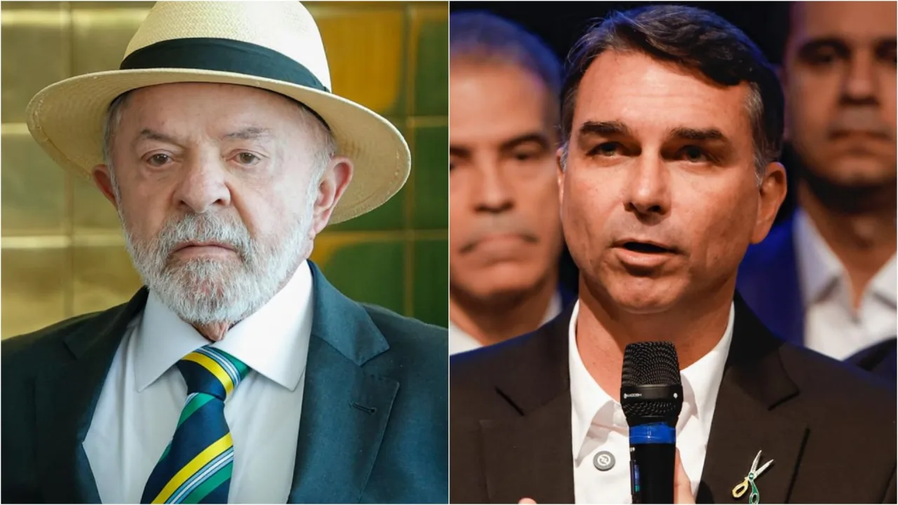 Imagem de Luiz Inácio Lula da Silva e Flávio Bolsonaro.