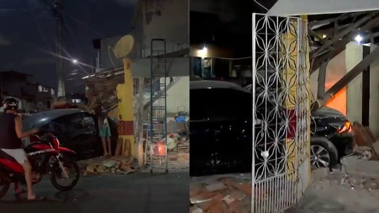 Carro invade comércio na Aerolândia em Fortaleza