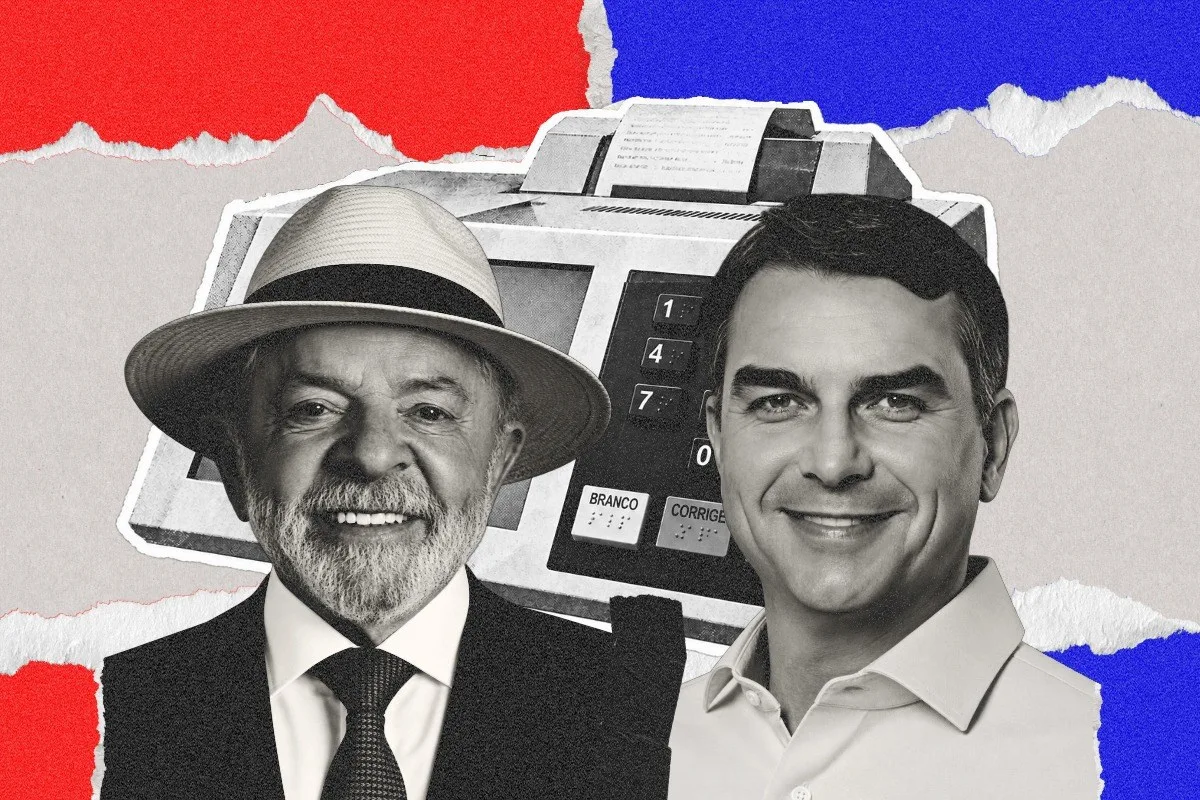 Foto composta de Flávio Bolsonaro e Luiz Inácio Lula da Silva.