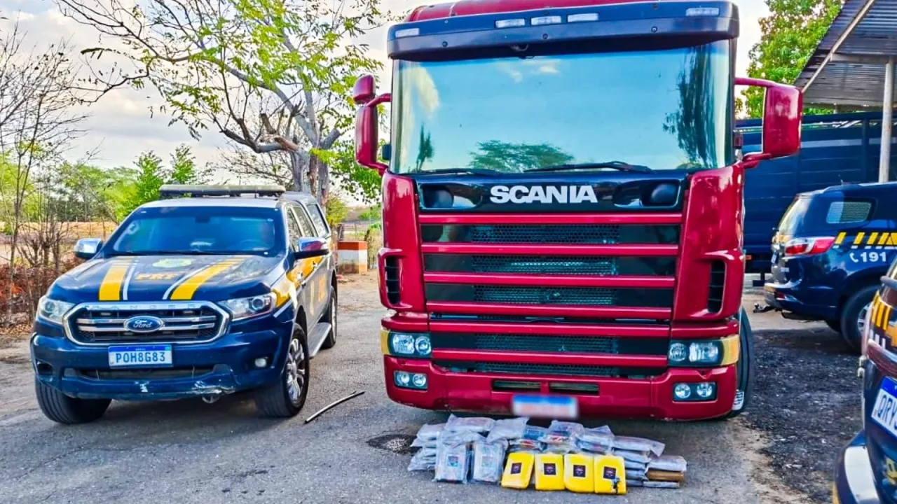 Pacotes de drogas apreendidos pela polícia em rodovia federal.