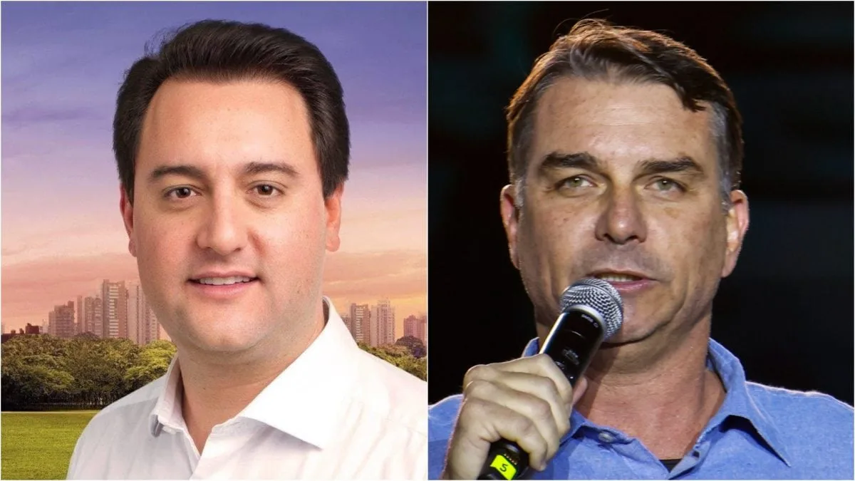 Ratinho Jr e Flávio Bolsonaro em momento de articulação política no Paraná.
