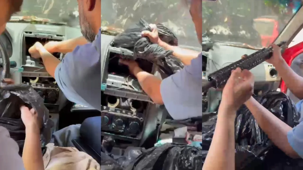 Fuzil e munições apreendidos pela Polícia Civil dentro de veículo.