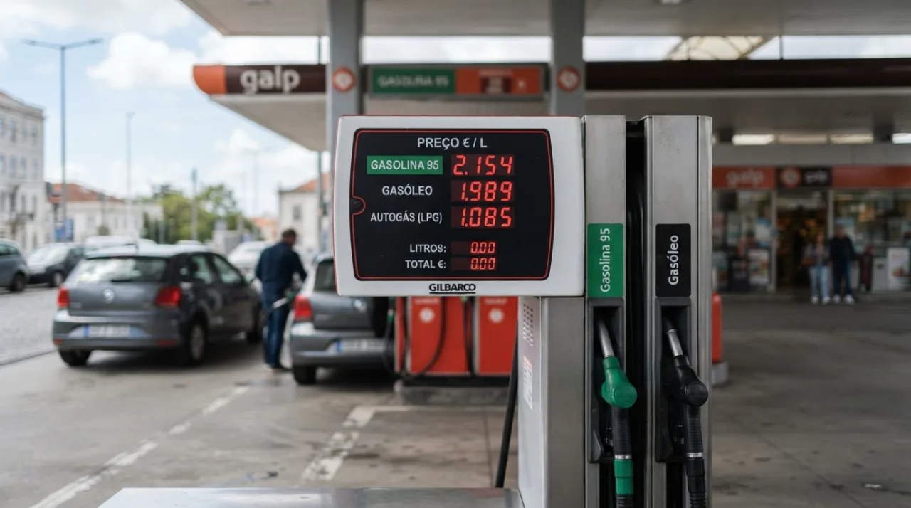 Foto de alta qualidade de bombas de combustível em um posto, com foco na marcação de preço digital, luz natural de dia, estilo jornalístico profissional.