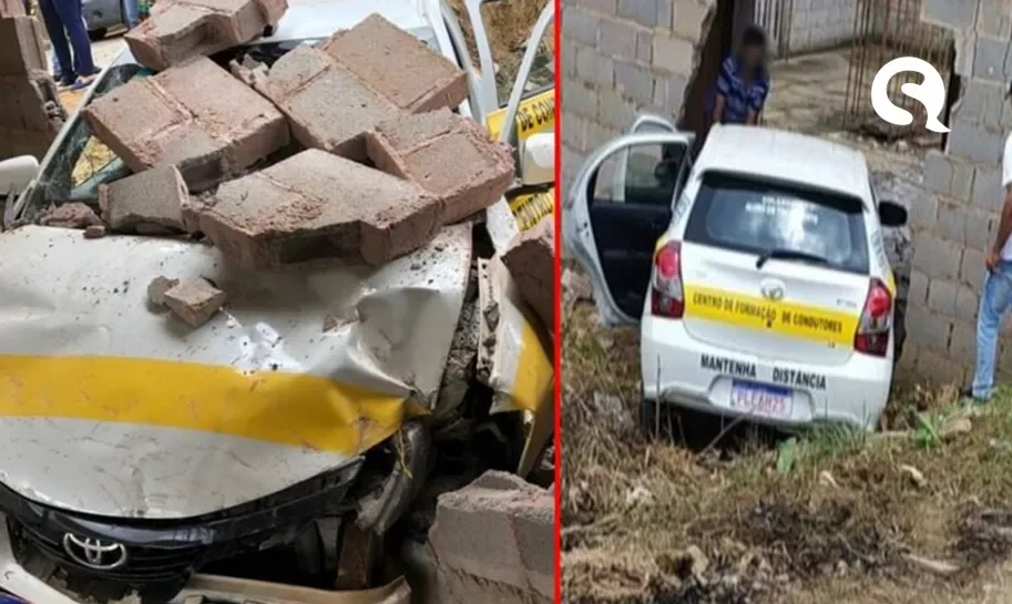 Aluna de autoescola é reprovada após derrubar muro durante prova de direção