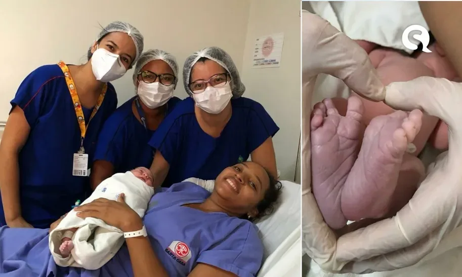 Primeira bebê a nascer de parto normal na Santa Casa de Sobral em 2021 ganha lembranças com impressões de plantares e placenta