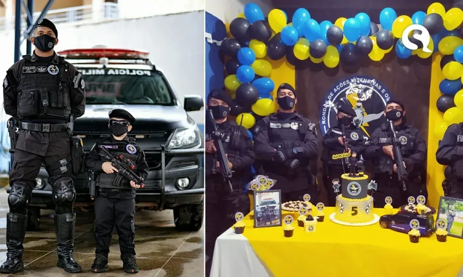 Criança escolhe Raio como tema da festa de aniversário e é surpreendido com a presença dos policiais em Viçosa do Ceará