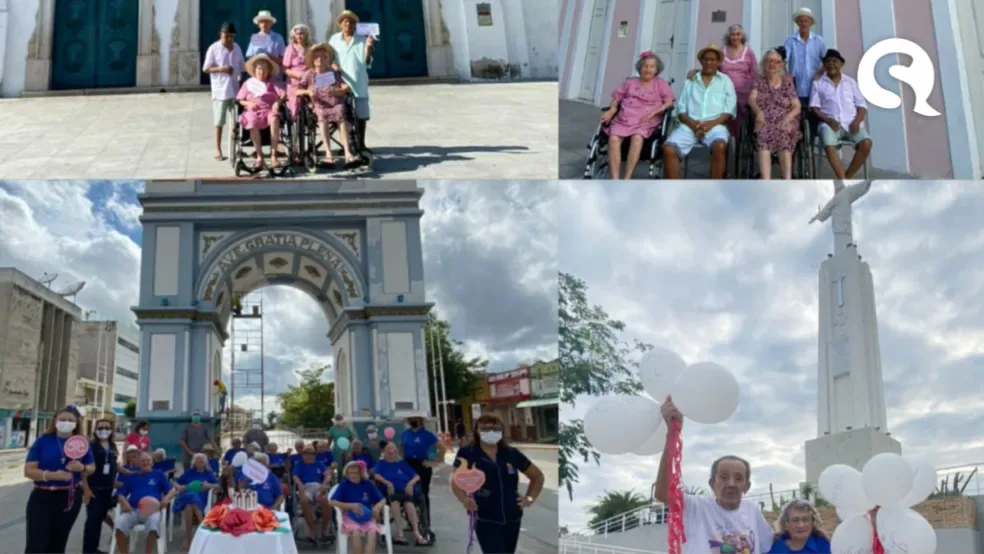 Posando em prédios e monumentos históricos, Idosos do Abrigo Sagrado Coração de Jesus parabenizam Sobral