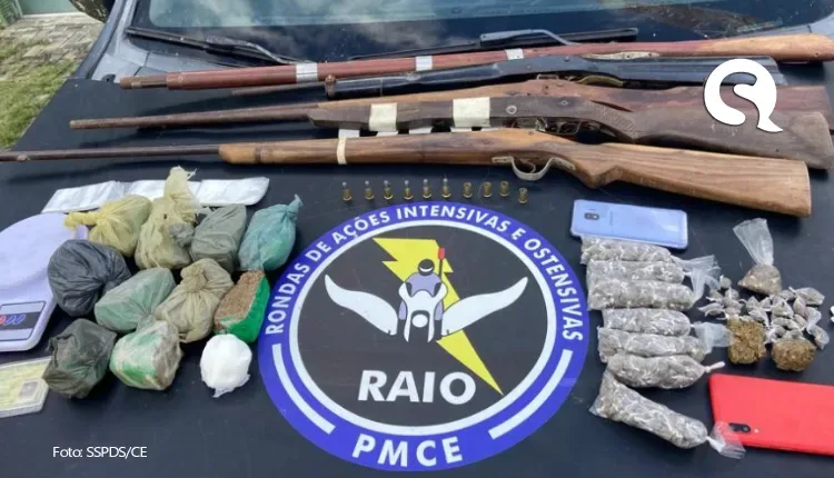Cinco armas de fogo, drogas e munições são apreendidas em ação do RAIO em Reriutaba