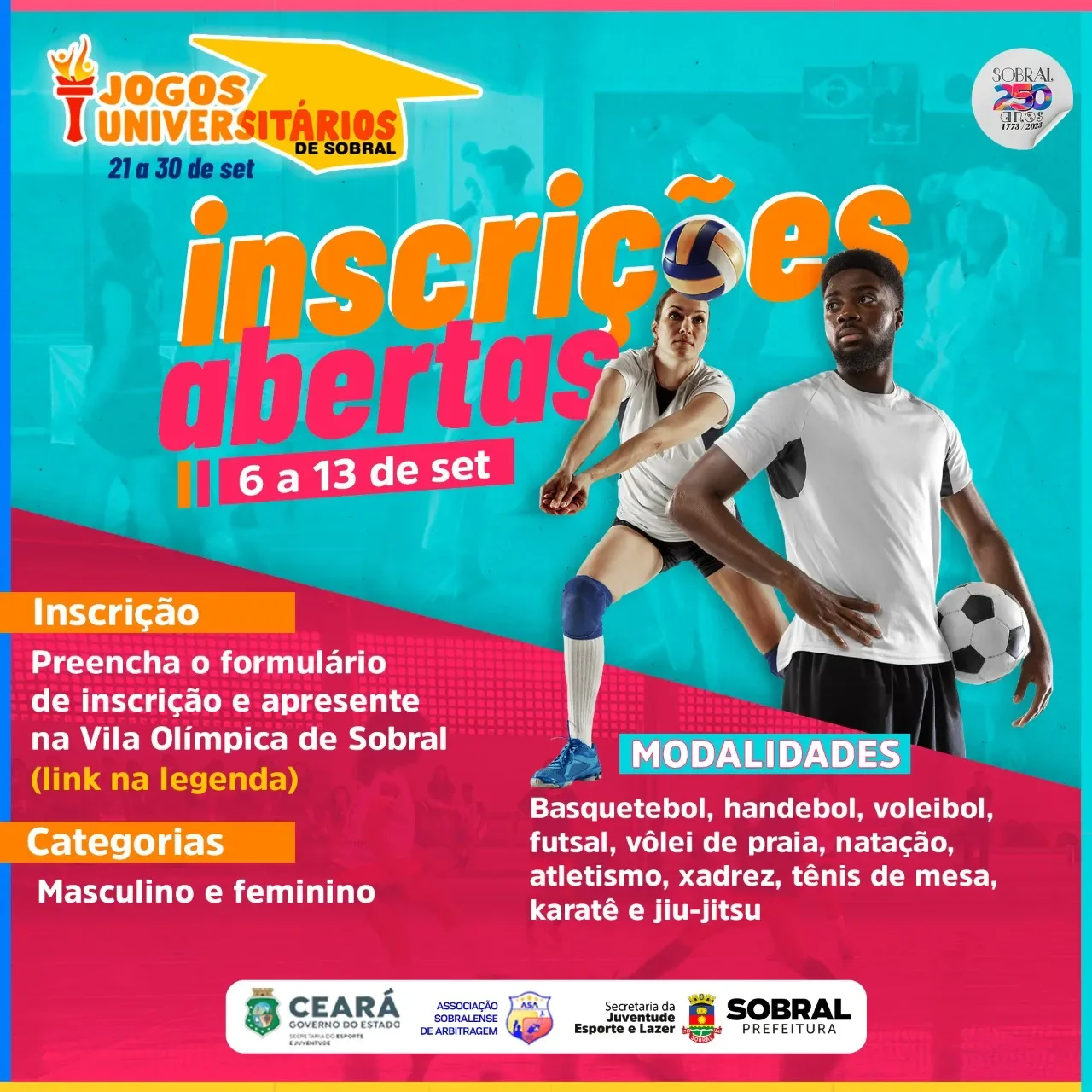 Prefeitura abre inscrições para os Jogos Universitários de Sobral nesta terça-feira (06/09)
