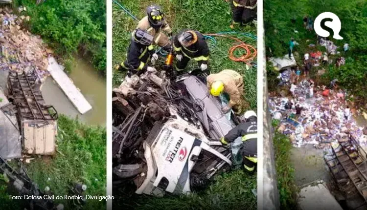 Caminhoneiro morre após cair em rio na BR-470 e carga é saqueada