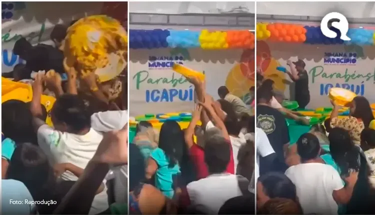 Tumulto por torta gratuita vira meme no aniversário da cidade de Icapuí