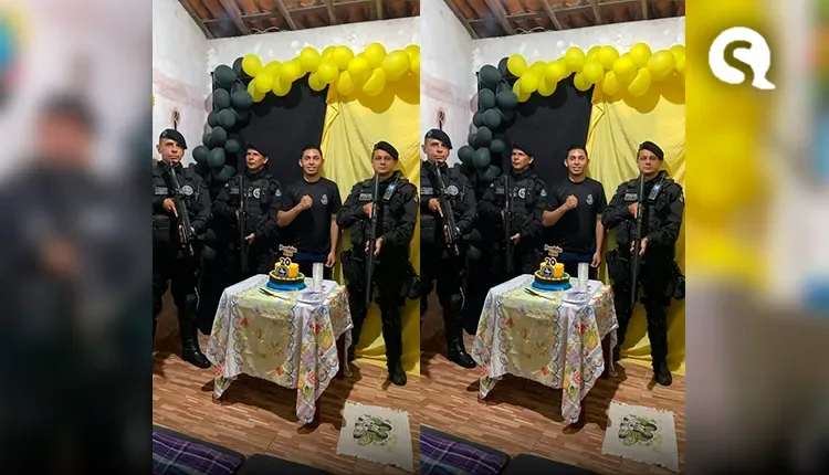 Jovem admirador da polícia militar recebe a visita de raianos no dia do seu aniversário em Tamboril/CE