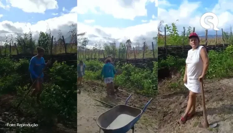 Mães consertam estrada de terra para que ônibus possa voltar a levar os filhos para a escola em Viçosa do Ceará