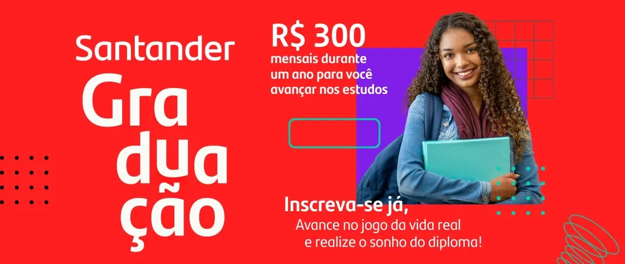 Santander com inscrições para 2 mil bolsas de estudo de R$ 3.600 para universitários