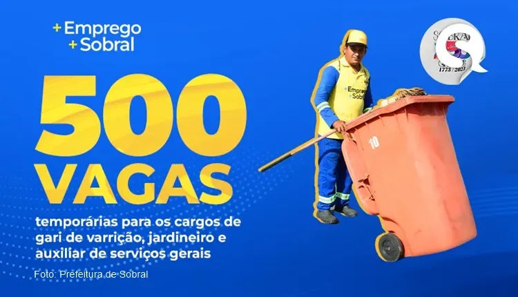 Prefeitura de Sobral divulga três editais do Programa Mais Emprego, Mais Sobral totalizando 500 vagas