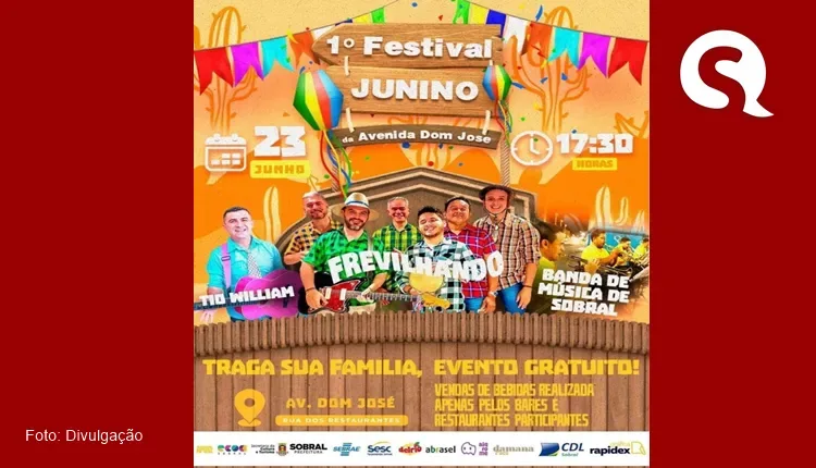 Hoje tem festival Junino, aberto ao público, na Avenida Dom José (23/06)