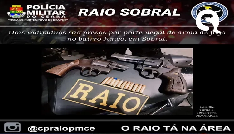 Polícia Militar realiza prisão de dois indivíduos por porte ilegal de arma de fogo no bairro do Junco, em Sobral