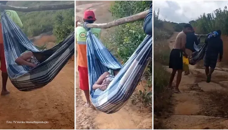 Estrada ruim barra ambulância, e idosa é transportada em fundo de rede na Zona Rural de Alcântaras