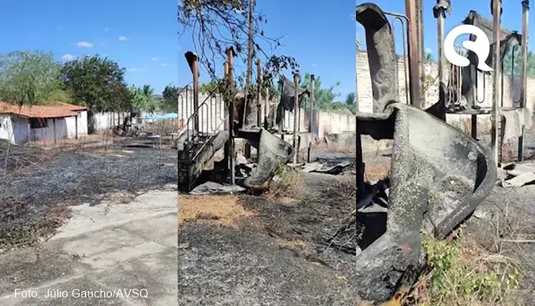 Incêndio atinge área da antiga AABB de Santa Quitéria e chega a queimar equipamentos abandonados