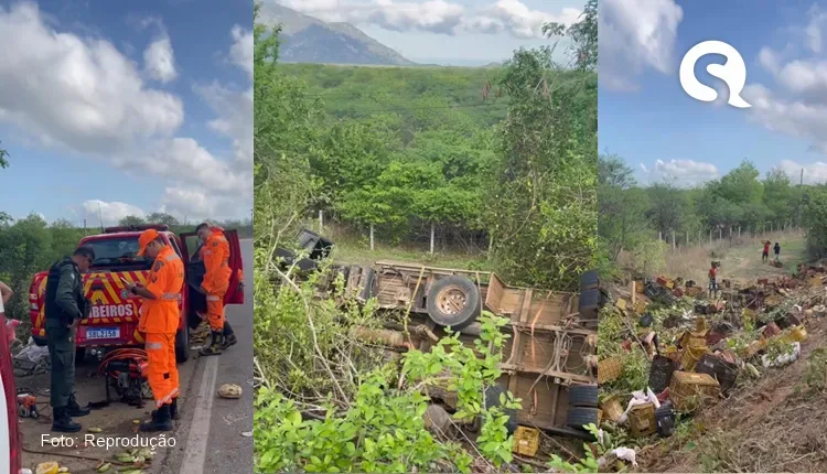 Caminhão carregado com frutas tomba Na BR-222 na localidade de Patos