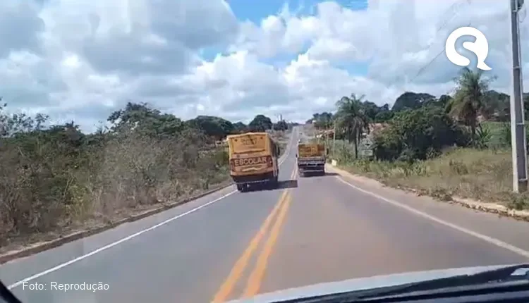 Motorista de ônibus escolar é flagrado realizando ultrapassagem proibida em rodovia próxima a Tianguá