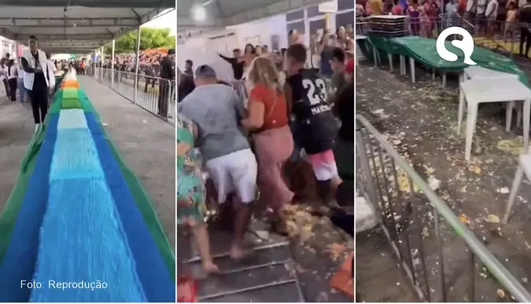 Bolo gigante de aniversário de cidade no Ceará vira ‘munição’ em guerra de comida