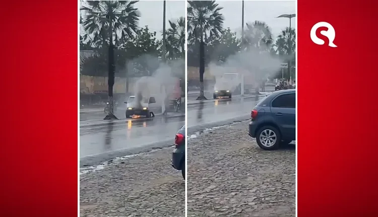 Carro em movimento pega fogo na manhã deste sábado em Acaraú