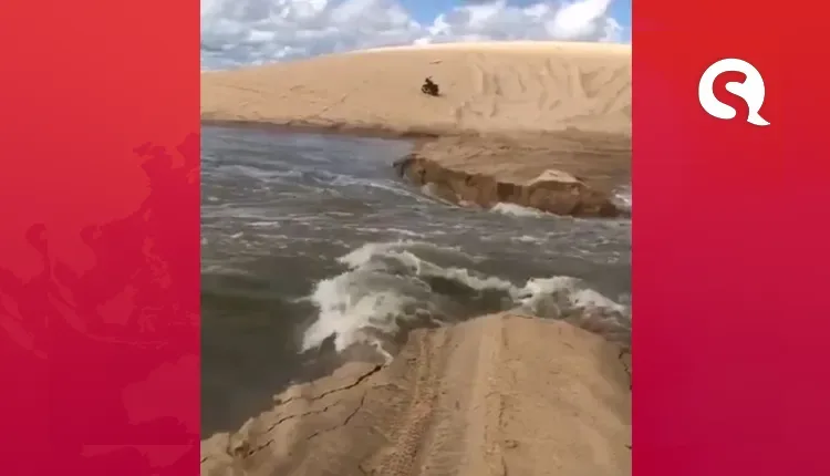 Lago Grande sangra para o mar no município de Camocim, no Ceará