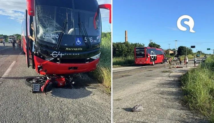Dois homens morrem em acidente entre ônibus e moto na CE-085, em Itapipoca
