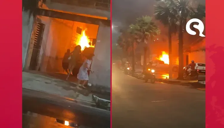 Caminhonete pega fogo na garagem de residência em Granja