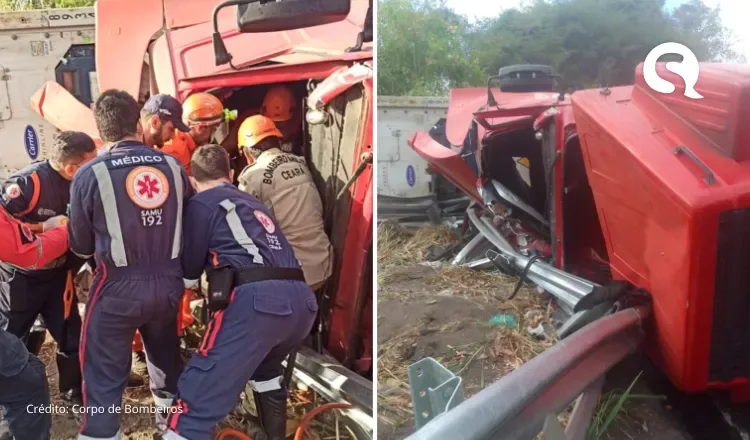 Mulher fica presa em ferragens após acidente de caminhão na BR-222, em Tianguá