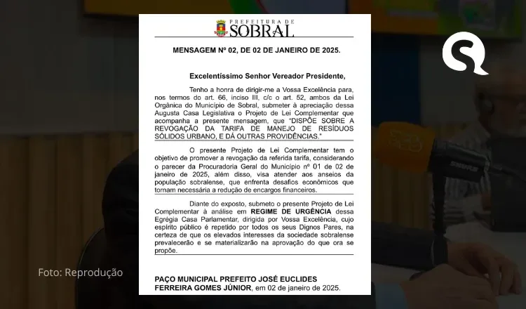 Prefeito de Sobral, Oscar Rodrigues envia à Câmara projeto para extinguir a Taxa do Lixo na cidade