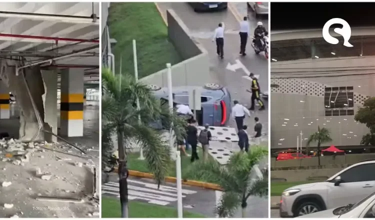 Motorista perde controle e cai com carro do terceiro andar de estacionamento de shopping