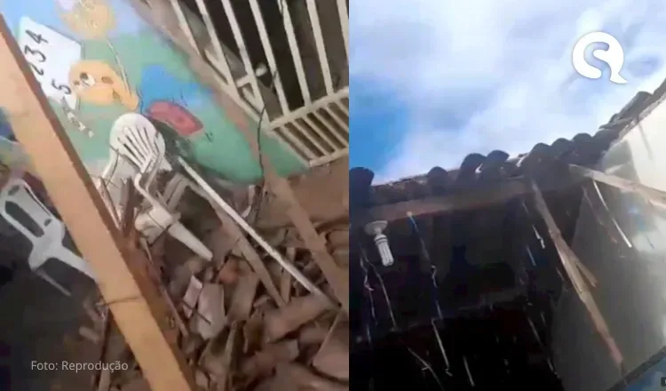 Parte do telhado de uma escola municipal em Reriutaba desaba