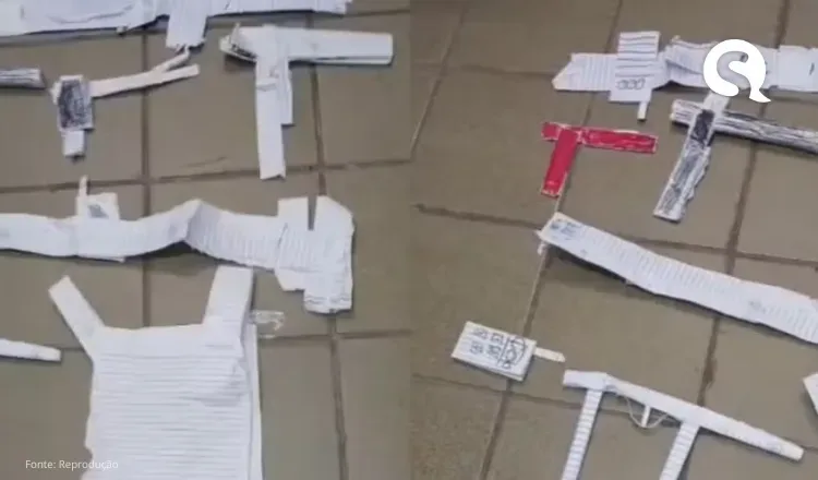 Estudantes fazem armas de papelão após professor propor atividade para ‘usarem criatividade’; MP inspeciona escola