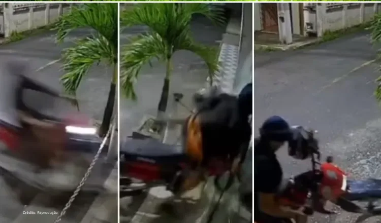 Motociclista em alta velocidade bate em loja de Itapipoca, quebra porta de vidro e vai embora
