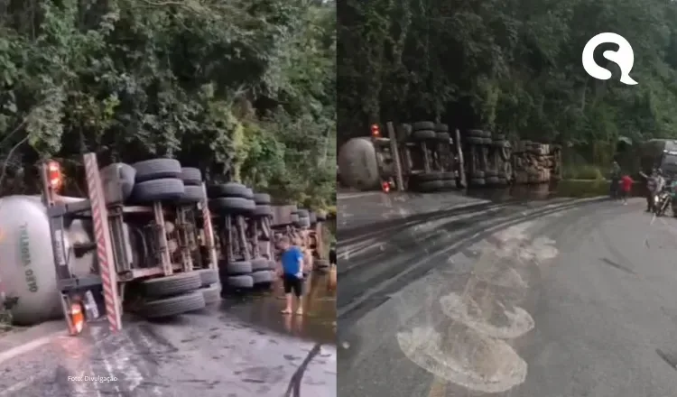 Motorista morre após caminhão com óleo vegetal tombar em rodovia na Serra de Tianguá