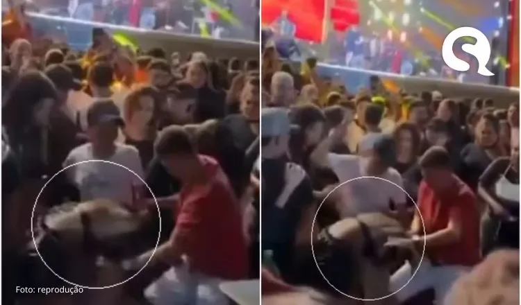 Garota é agredida por duas pessoas ao tentar passar entre eles em festa
