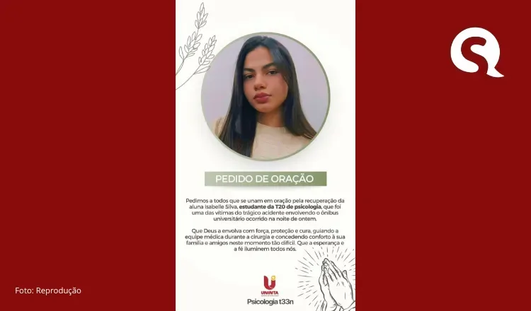 Sobrevivente do acidente em Marco, estudante de psicologia mobiliza orações na redes sociais