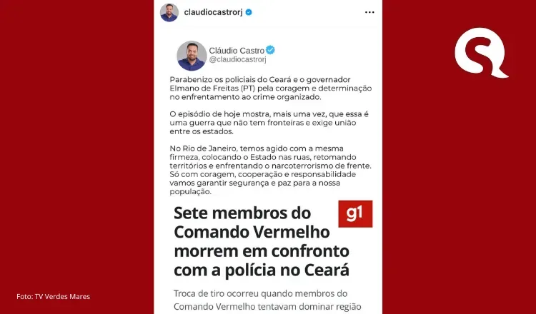 Governador do Rio de Janeiro parabeniza Elmano de Freitas por ação policial em Canindé que deixou sete suspeitos mortos