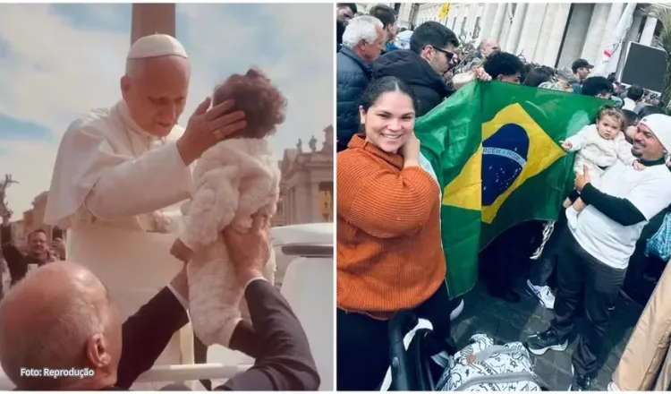 Bebê cearense recebe bênção de Papa Leão XIV após missa de Domingo de Ramos no Vaticano