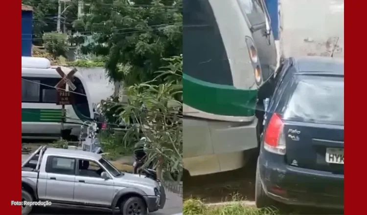 Colisão entre carro e VLT é registrada em Sobral, no interior do Ceará
