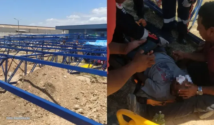 Estrutura metálica de galpão desaba e dois homens ficam feridos em Maracanaú